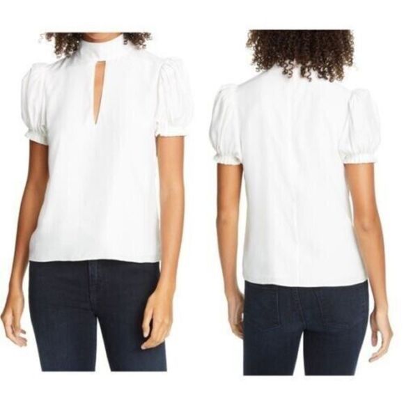 Frame Women's Sz L Off White Keyhole Neck Silk Pleated Puff Sleeve Blouse $345 - Picture 10 of 10